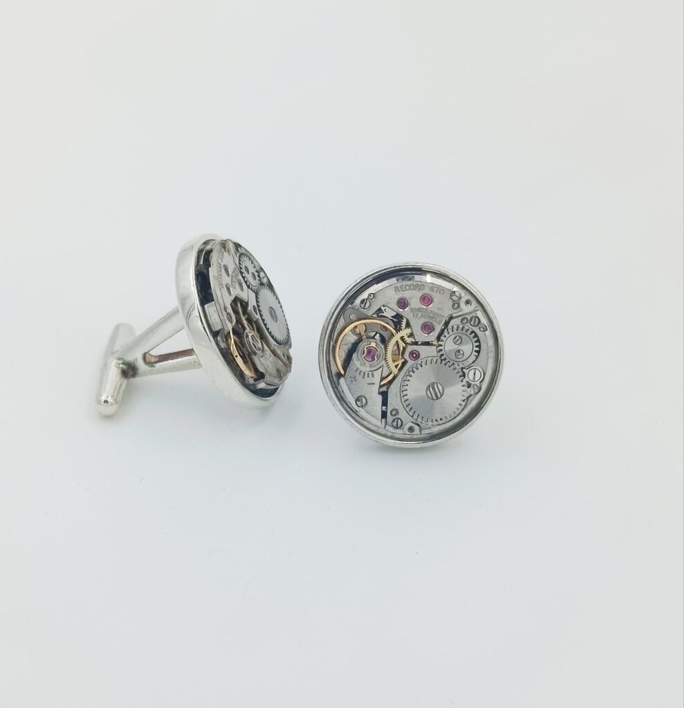Boutons de manchette luxe argent montre
