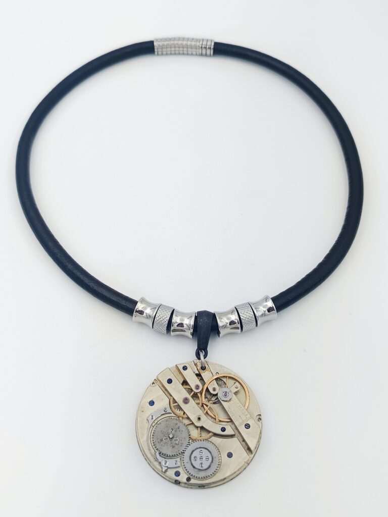 Collier cuir mécanisme montre gousset 1900