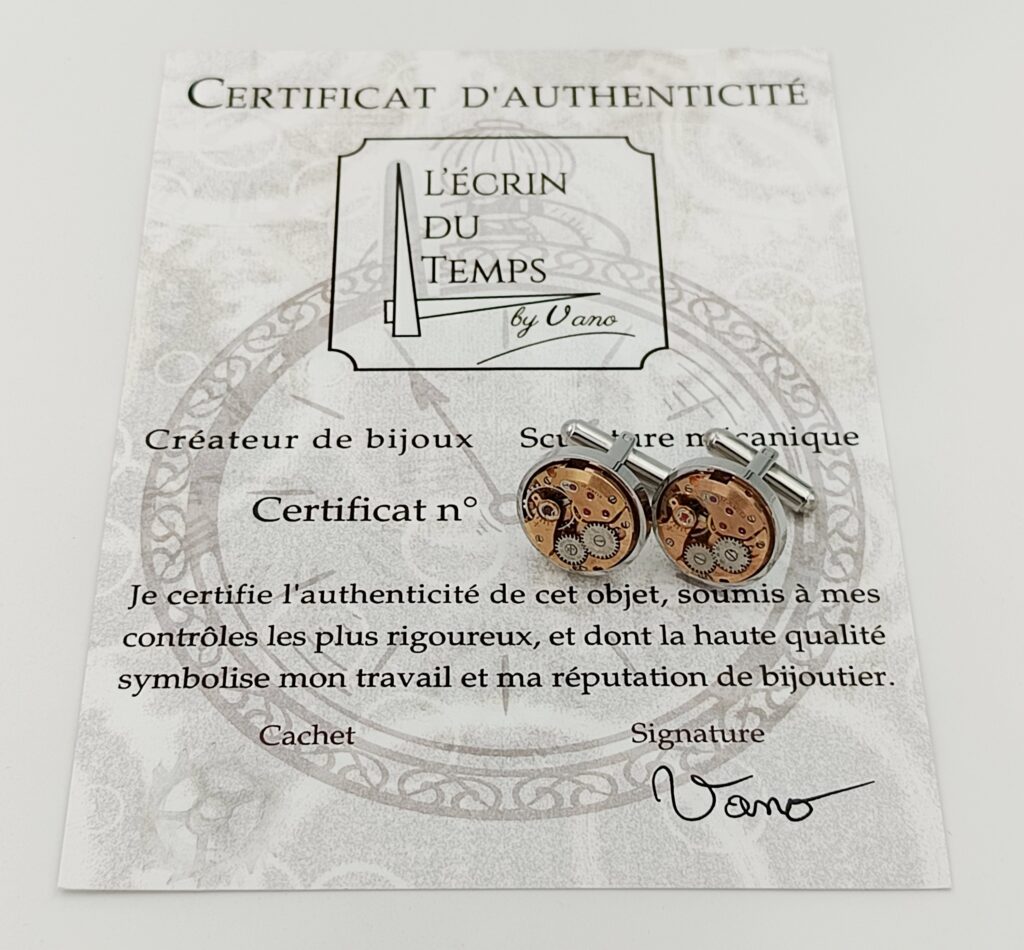 Boutons de manchette mécanisme montre