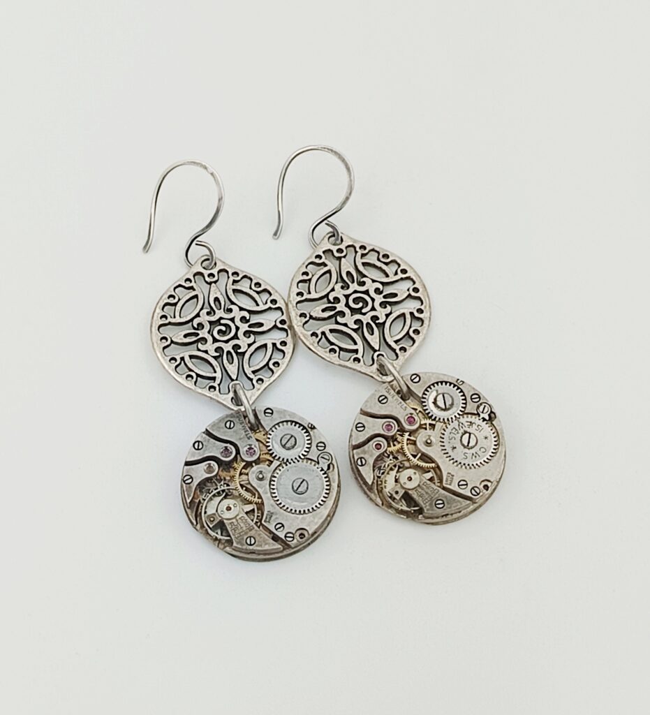 Boucles d'oreilles argent mouvement montre suisse