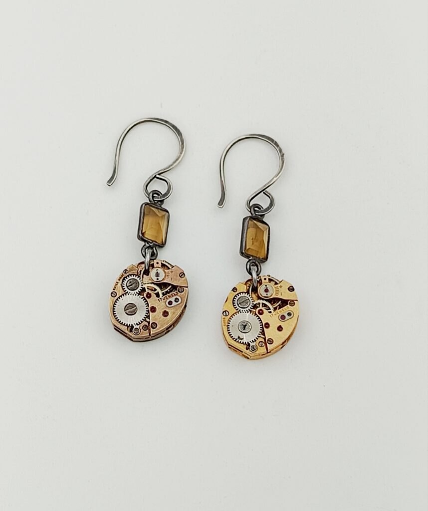 Boucles d'oreilles topaze argent mécanisme montre