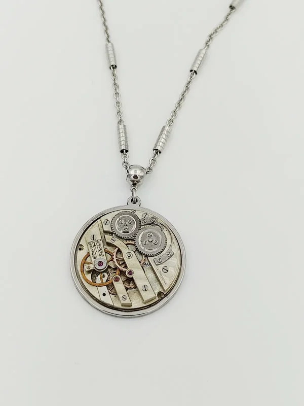 Collier acier inox mécanisme montre gousset
