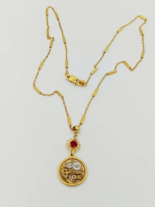 Collier acier or cristal mécanisme montre
