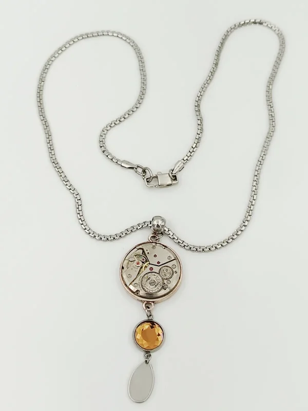 Collier inox argent mécanisme montre