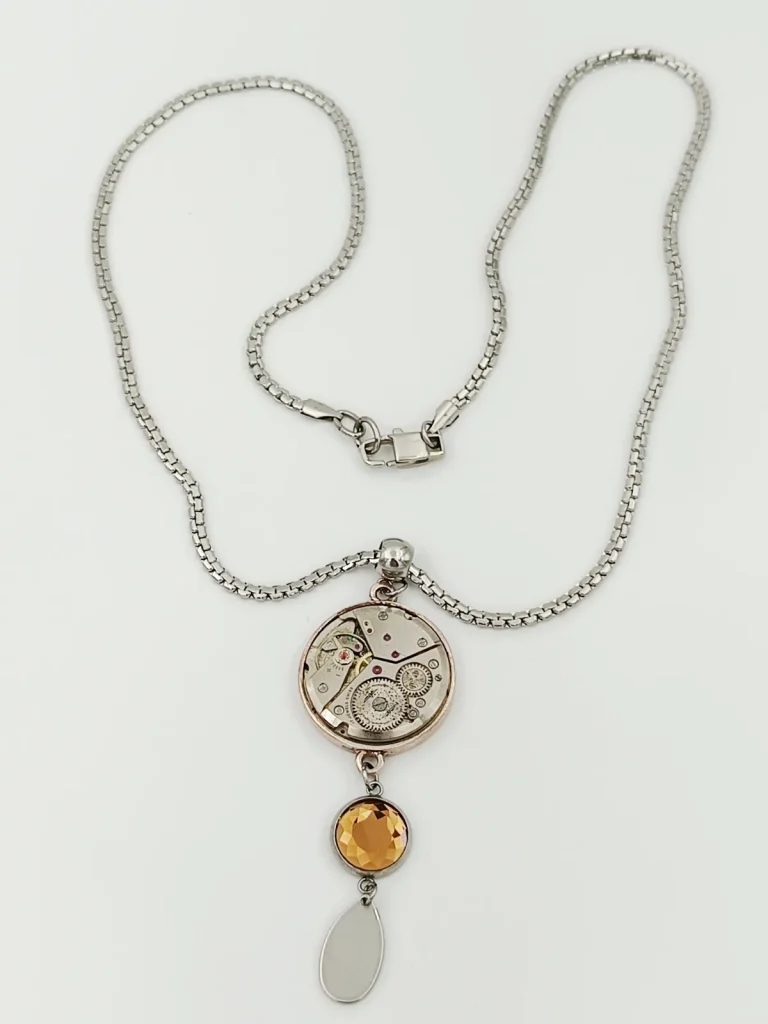 Collier inox argent mécanisme montre