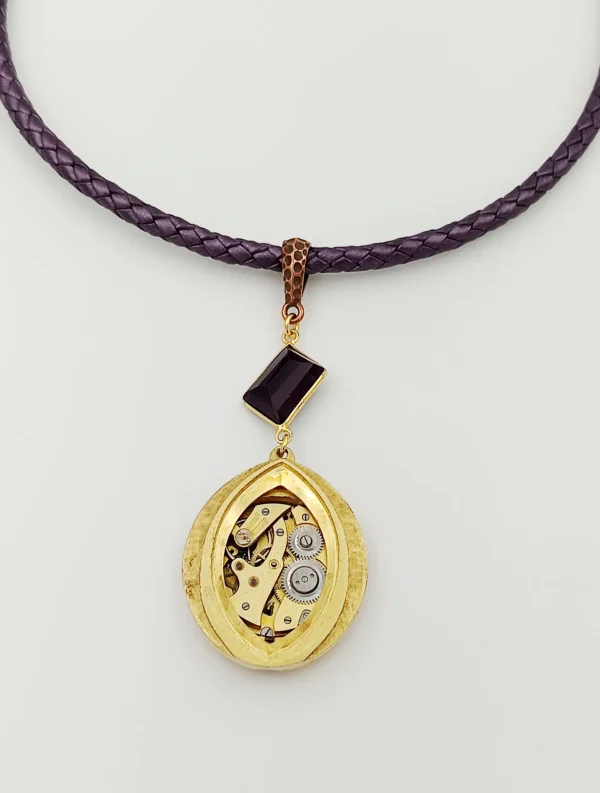 Collier Art Déco cuir améthyste