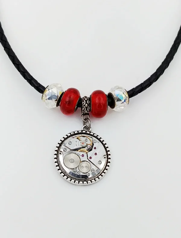 Collier Murano cuir argent mouvement montre