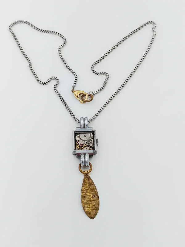 Collier Art Déco inox mécanisme montre