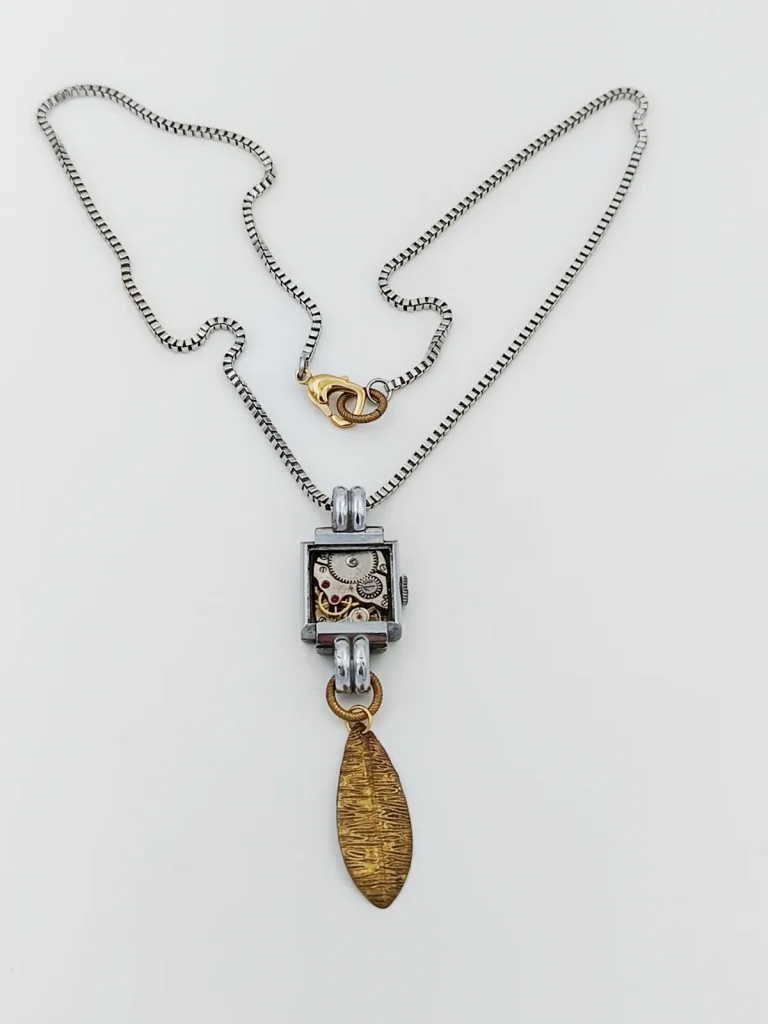 Collier Art Déco inox mécanisme montre