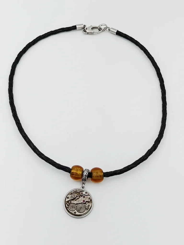Collier cuir verre Murano mécanisme montre
