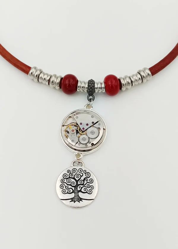 Collier cuir perle Murano rubis montre