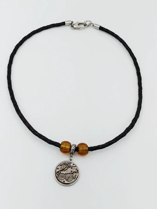 Collier cuir verre Murano mécanisme montre