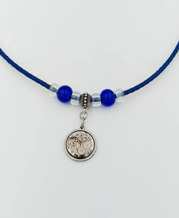 Collier cuir verre Murano rubis montre