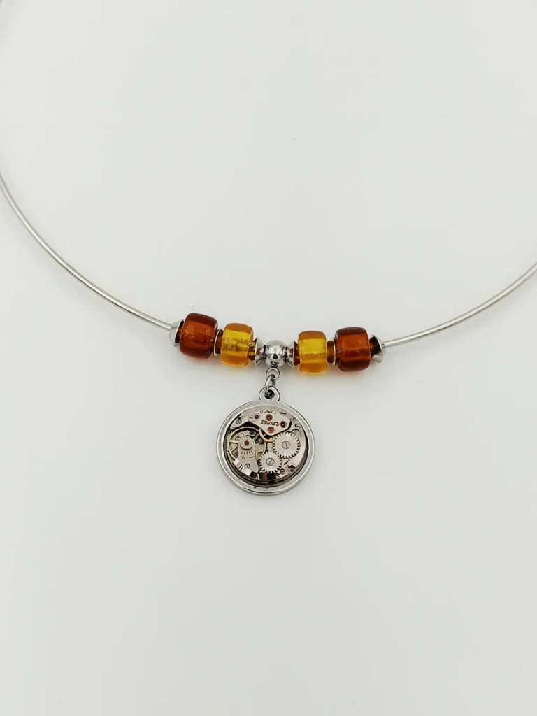 Collier jonc inox perle verre montre