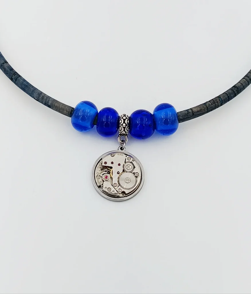 Collier liège perle Murano rubis montre