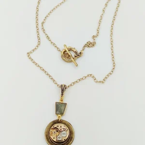 Collier sautoir or labradorite rubis montre