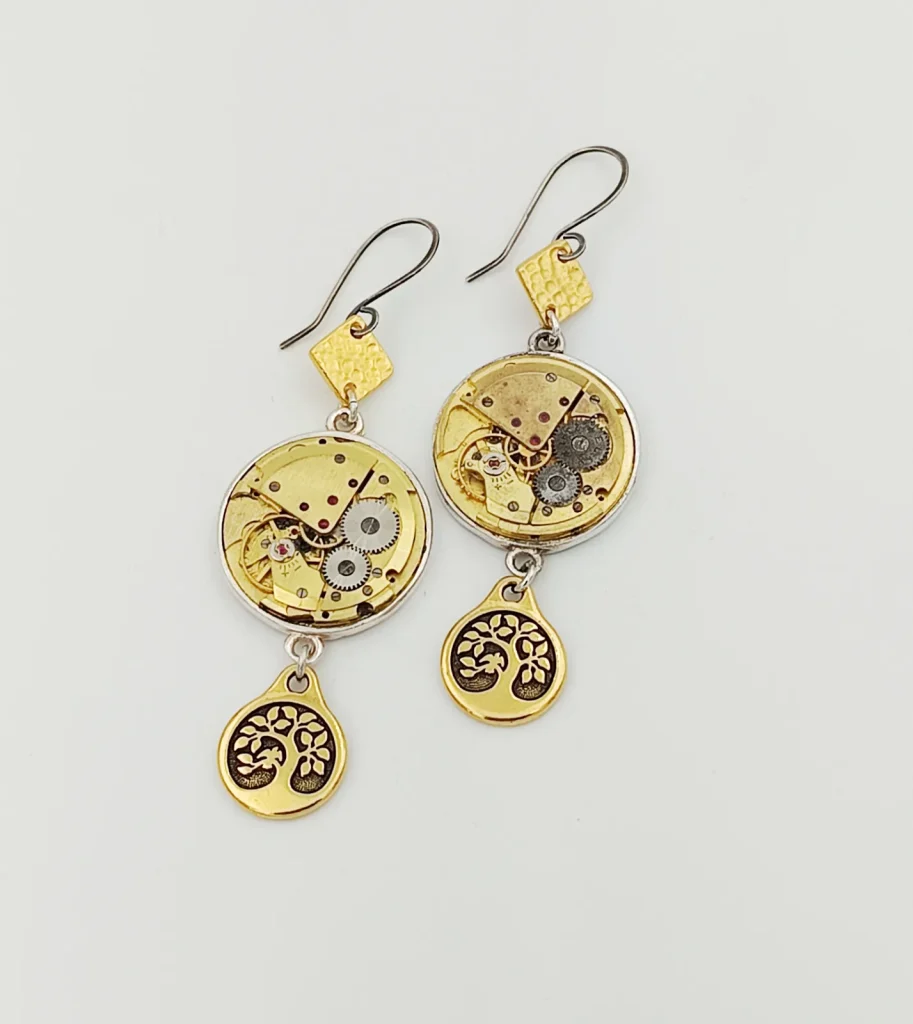 Boucles d'oreilles or argent rubis mouvement montre
